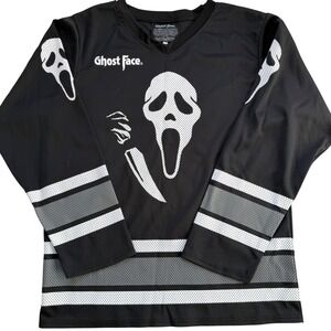 Ghost Face Scream Hockey Jersey Long Sleeve Black Horror Halloween #96 Size M